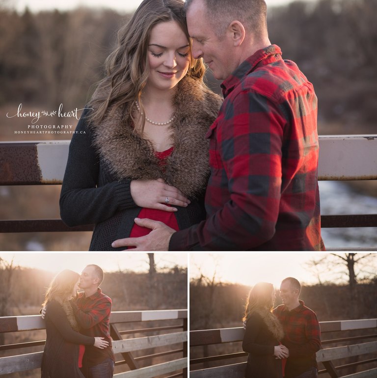 maternity pictures on bridge fall pregnancy photos couples maternity session calgary photographer