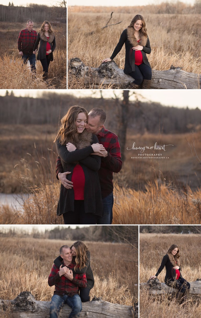 Maternity pictures sitting in fish creek park calgary ab maternity photography couple walking sitting standing